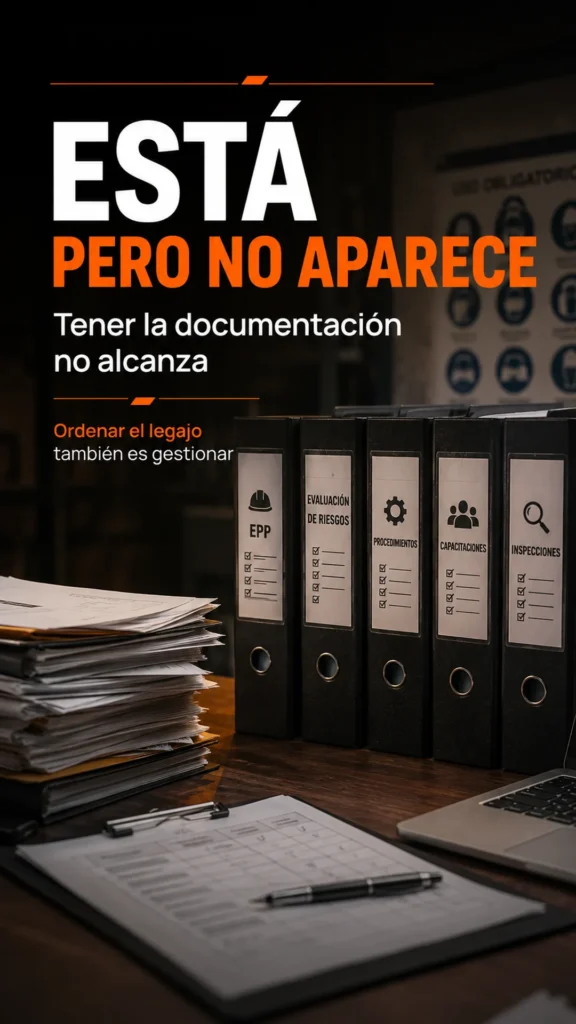 Carpetas y documentos organizados de Higiene y Seguridad para preparar una inspección.