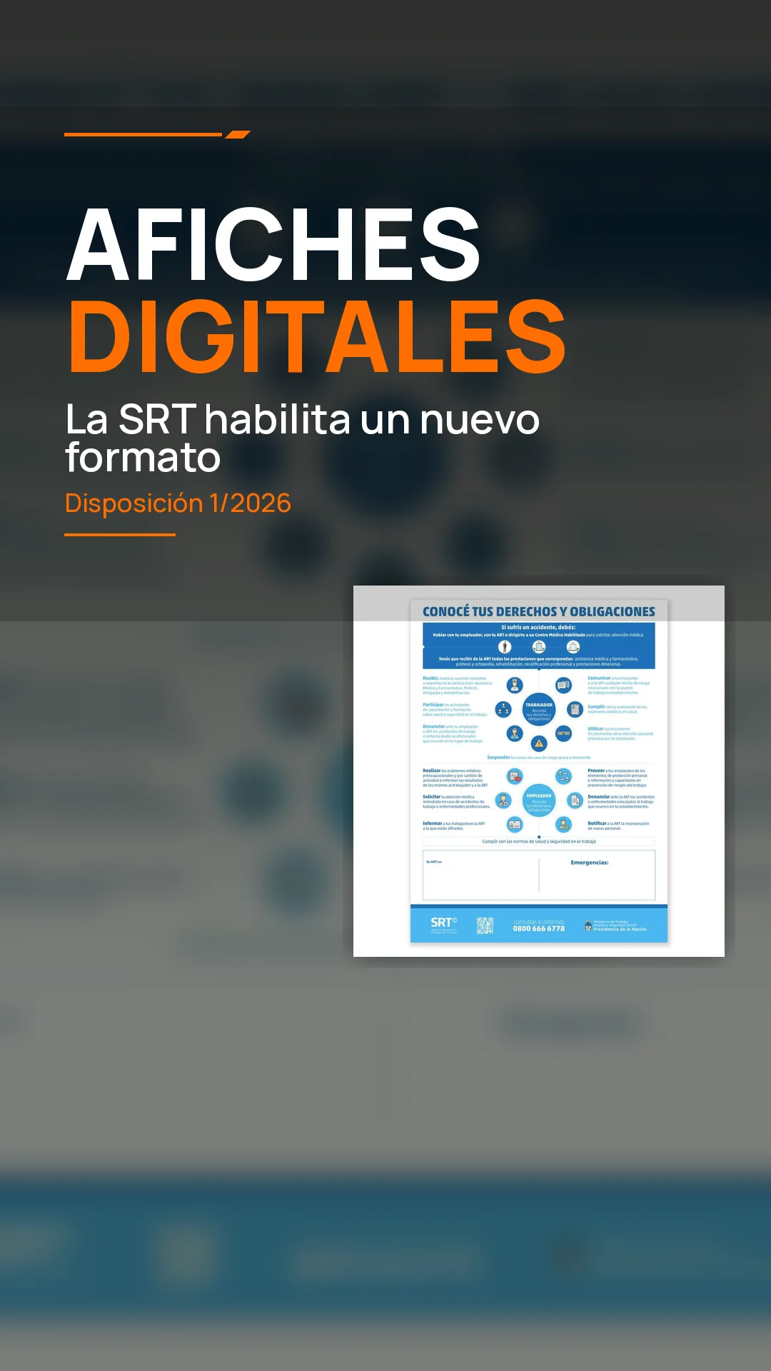 Portada sobre afiches digitales de la SRT y la Disposición 1/2026